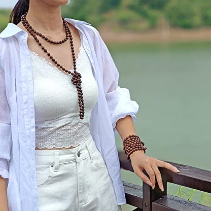 Firstmeet Fashion Natural Round Wood Beads 60'' Long Strand Art Deco Necklace for Women - color: Ebony