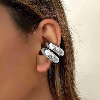 Ear Cuffs Non Piercing Aretes De Mujer Gold Chunky Earrings for Women Clip On Earrings Non Tarnish Gold Earrings Gifts Trendy Stuffers - color: 1Pairs Silver Chunky Ear Cuff