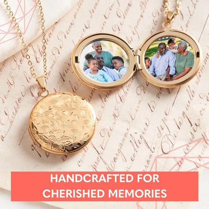 Locket Necklace for Women Girls, 18” Jewelry Chain, Picture Photo Inside, Cadenas para mujer, Personalized Custom Name Gold Locket, Customized Couples Locket, Silver, Rose Gold, Gold - color: Gold, style: 1 Photo + Engraving Necklace