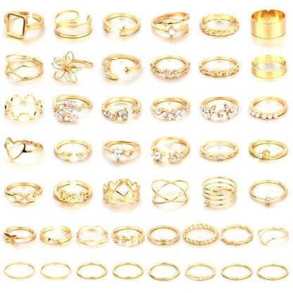 CHICUTIE Gold Knuckle Rings Set For Women Stackable Joint Finger Midi Rings Dainty Cubic Crystal Zirconia Simple Hollow Twist Cute Rings Pack Jewelry Gift - style: 46pcs Gold