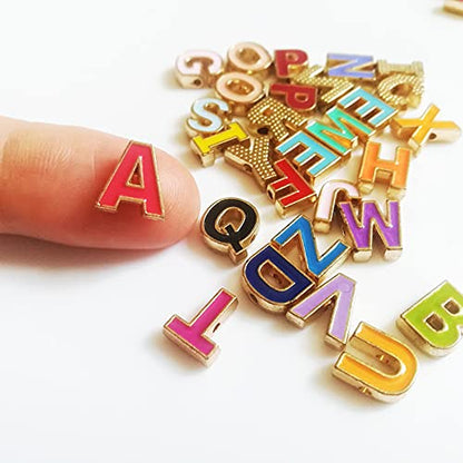 52Pcs Alloy Enamel Letter Shape Beads. | Capital Alphabet 2 Sets of A-Z Charm Beads for DIY Bracelet Necklace Jewelry Making