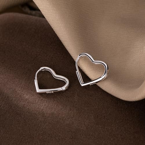 Reffeer Solid 925 Sterling Silver Heart Earrings Hoop Minimalist Sleeper Huggie Earrings For Women - color: A-Silver