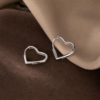 Reffeer Solid 925 Sterling Silver Heart Earrings Hoop Minimalist Sleeper Huggie Earrings For Women - color: A-Silver