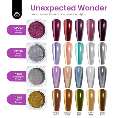 Beetles Chrome Nail Art Glitter 4 Colors Metallic Mirror Effect | Gold Silver Pink Pigment and Holographic Chrome Powder Diy Nail Art Manicure 0.5g/Jar - color: Mirror of Soul