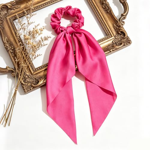 4PCS Hair Scarf Scruncheis for Women Knotted Bow Hair Ties Elastic Bands Satin Hair Ribbon Scrunchy Red Ponytail Holder for Women and Girls (Red/Pink/White Set) - color: Red/Pink/White Set