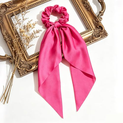 4PCS Hair Scarf Scruncheis for Women Knotted Bow Hair Ties Elastic Bands Satin Hair Ribbon Scrunchy Red Ponytail Holder for Women and Girls (Red/Pink/White Set) - color: Red/Pink/White Set