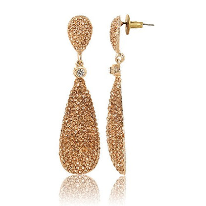 Moonstruck Costume Jewelry Women's Champagne Diamond Golden Dangle Drop Earrings - color: Rose Gold