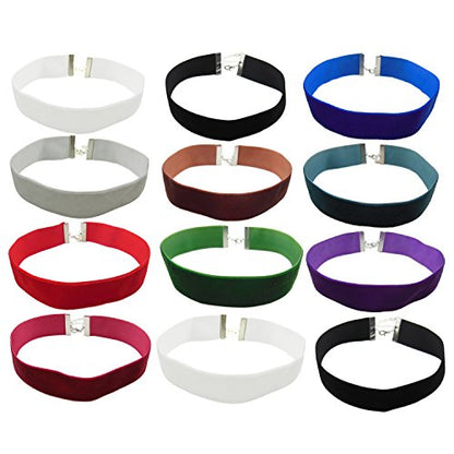 Velvet Choker Necklace for Women Goth Halloween Y2K Ribbon Collar Set - color: 2.54cm-12pcs-mix color