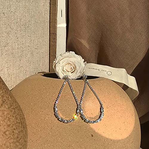 Luxval Rhinestone Earrings Dangling for Women Sparkly Silver Dangle Earrings Girls Long Chandelier Earrings Tassel Lightweight Ear Studs Cubic Zirconia Crystal Statement - color: Silver-Teardrop Earrings