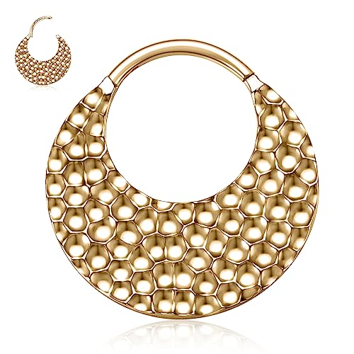 FUNLMO 18G 16G Septum Jewelry Triple Stacked Septum Nose Ring Surgical Steel Daith Conch Helix Cartilage Lobe Piercing Jewelry - color: Style33: Gold-hammered