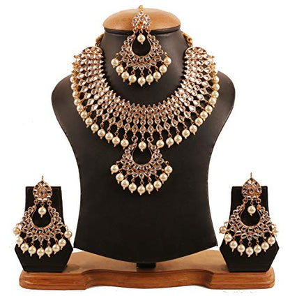 Touchstone Indian Bollywood Traditional Craftsmanship Mughal Designer Jewelry Wedding Necklace Set in Antique Gold Or White Tone for Women. - style: D592 Pearl