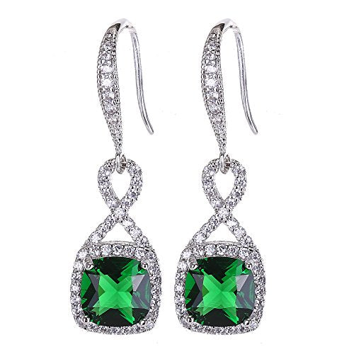 AMYJANE Crystal Jewelry Set for Women - Sterling Silver Square Cubic Zirconia CZ Bridal Pendant Necklace Earrings Set for Wedding Bride Bridesmaids Birthstone Fashion Jewelry Set - color: Emerald