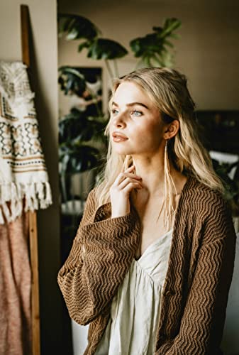 Bohemian handmade long lightweight feather dangle earrings for women - color: Ginger