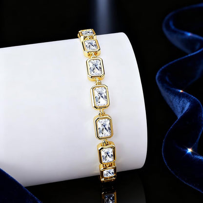 Bracelet for Women, Gold Plated 5A Cubic Zirconia Bracelets Adjustable Teardrop Square Triplet April Birthstone Jewelry - color: rectangle-gold palated