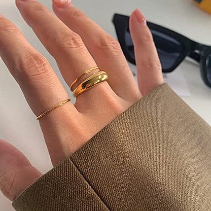 Women's Stainless Steel 1MM Thin Plain Midi Stacking Ring Band Comfort Fit, Size 3 to 10 - color: Dome - G (with 2 cz)