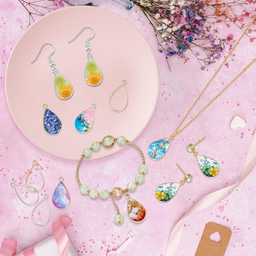 100pcs Open Bezel Pendants Teardrop Open Back Frame Pendant Hollow Frame Pendants Resin Casting Frame Pendant for Pressed Flower, Earrings, Bracelet, DIY Crafts(K Gold,White K) - color: K Gold,White K;Teardrop