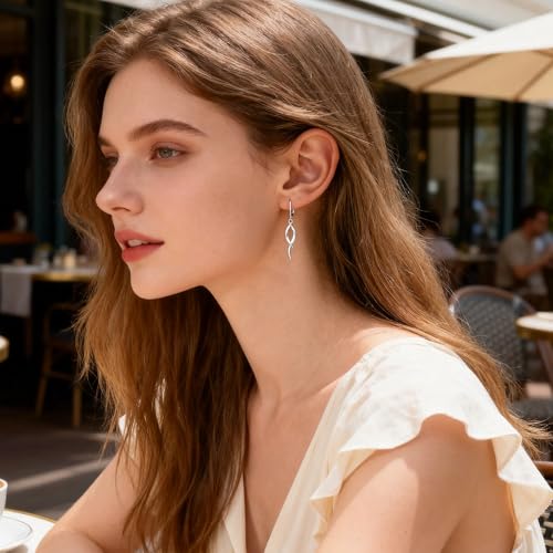 ALEXCRAFT 14K Gold/Silver Twisted Brushed Tassel Dangle Earrings for Women | Hypoallergenic Elegant Lightweight Long Twisted Tassel Dangling Drop Leverback Earrings for Women Trendy Jewelry Gifts in Box - color: Silver