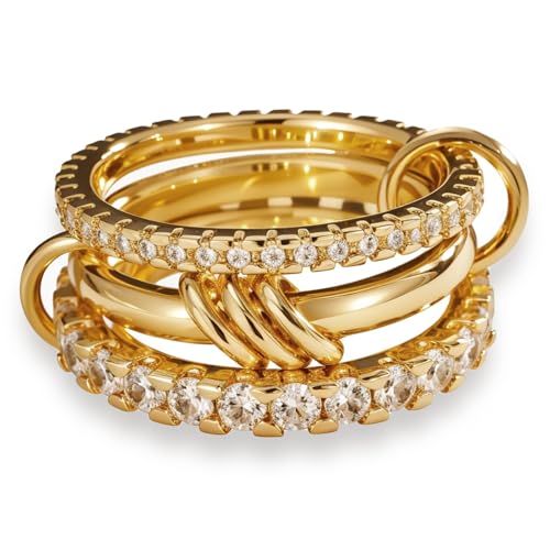 Gold Stackable Rings for Women Non Tarnish, Dainty Stackable 18k Gold Plated CZ Cubic Zirconia Rings, Gold Knuckle Women Rings Set - color: G, size: 5