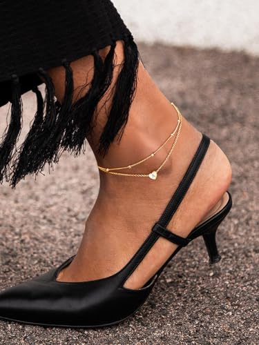 ChicSilver Sterling Silver Anklets for Women 925 Ankle Bracelets for Women Layered Heart Anklet With Beaded Anklets for Women - style: 11.K
