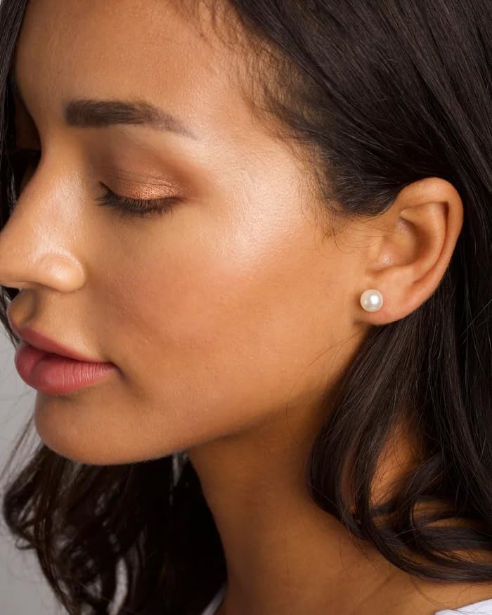 JINERA 5 Pairs Stud Earrings for Women 14K Plated Gold/Silver Pearl Ball Small Stud Earrings Set Cartilage Piercing Hypoallergenic Lightweight Flatback Earrings Jewelry Gifts for Women - color: 5 Pairs Pearl Earrings - Silver