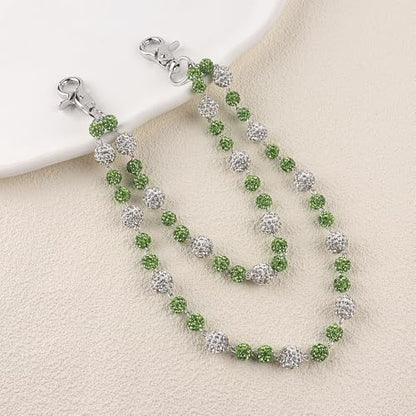 Ceramic Beads Wallet Pants Waist Chain Shiny Hip Hop Disco Ball Rhinestone Beads Purse Hipster Jeans Pocket Chains for Men Women Punk Accessories - color: Green