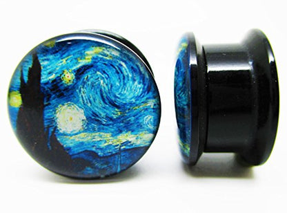 A Starry Night Ear Plugs - Acrylic Screw-On - New - 14 Sizes - Pair - style: 2 Gauge (6mm)