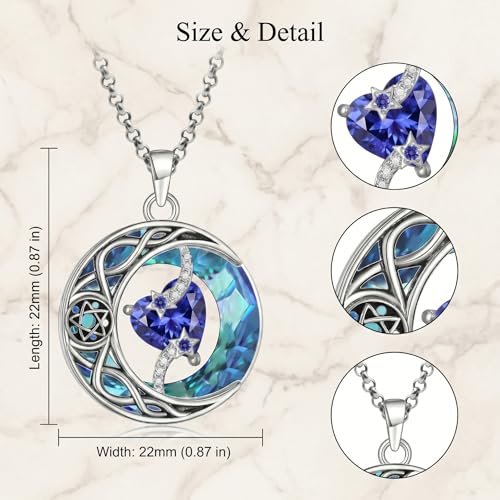 ONEFINITY Moon Star Necklace 18K White Gold Plated Celtic Moon Birthstone Pendant Necklaces Heart Birthstone Anniversary Birthday Jewelry Gifts for Women Wife Mom - style: December