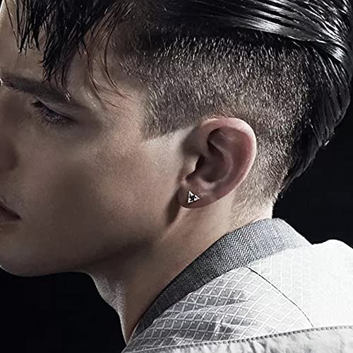 Unisex Geometric Triangle Stud Earrings, Stainless Steel Minimalist Cubic Zirconia Pierced Post Earrings for Men Women - style: Three Zircons-Black