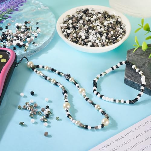 0.22lb 4mm Random Glass Seed Beads 6/0 Mix Rondelle Crystal Pony Beads Bulk Black Brown Seed Bead Kit for Crafts DIY Friendship Bracelets Beading Jewelry Making Supplies - color: Random Black