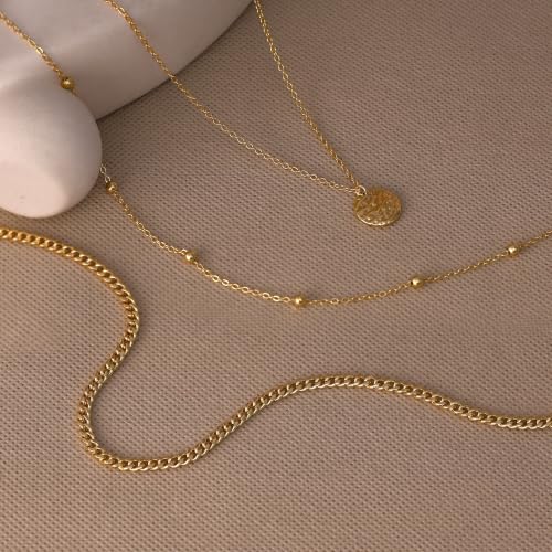 Ewrkbr Layered Necklaces for Women, Dainty Gold Necklace Stack 14k Gold Plated Layering Beaded Chain Choker Necklaces for Women Trendy Simple Disc Star Pendant Necklace Set Fashion Waterproof Jewelry - color: Gold-Cuban