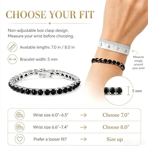 TOPGRILLZ Tennis Bracelets for Women Men, 1 Row 5 mm Cubic Zirconia Bracelet, Iced out Reverse-Set Stone, Box Clasp Anniversary Fashion Jewelry 7-8 Inches - color: Silver Black