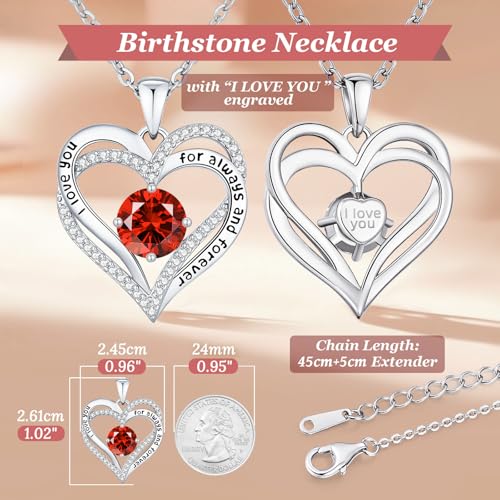 CDE Engraved Forever Love Heart Birthstone Necklace Jewelry Gifts for Women | Hypoallergenic,Nickel-Free & Lead-Free,3 x 3 mm 5A CZ Heart Pendant,Anniversary Christmas Birthday Gift for Girlfriend Wife - color: 01/07-Jan/July-WG, style: White Gold Plated