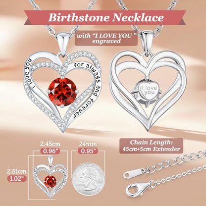 CDE Engraved Forever Love Heart Birthstone Necklace Jewelry Gifts for Women | Hypoallergenic,Nickel-Free & Lead-Free,3 x 3 mm 5A CZ Heart Pendant,Anniversary Christmas Birthday Gift for Girlfriend Wife - color: 01/07-Jan/July-WG, style: White Gold Plated
