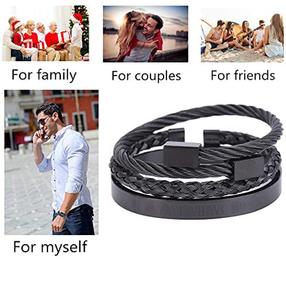 Mens Bracelet Beaded Bracelets Micro Pave Zircon Bracelets for Men Women Bracelets for Men Stainless Steel Cuff Bangle - color: D-black