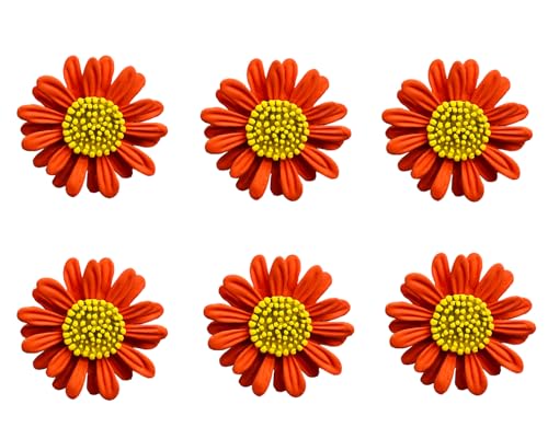 6 Pcs Daisy Flower Brooches, Sunflower Lapel Pins, Sun Flower Brooches, Floral Lapel Pins for Women Fashion Jewelry Accessories - color: Orange