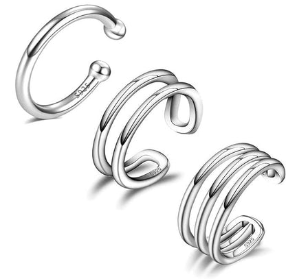 CHIC & ARTSY Sterling Silver Ear Cuff Set - Hypoallergenic, Simple, Adjustable No Piercing Clip on Earrings - color: #3 silver