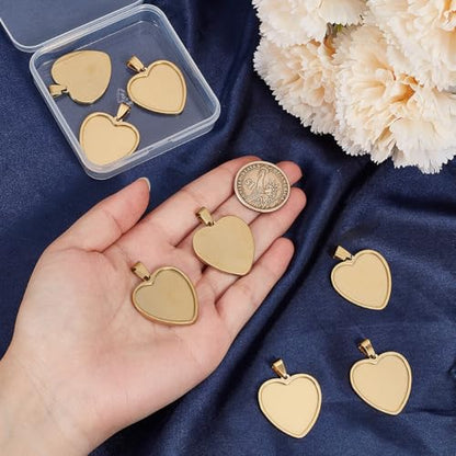 1 Box 10Pcs Gold Heart Bezel Pendant Trays Heart Shaped Bezel Cabochon Trays Bulk Stylish Stainless Steel Cabochon Blanks for DIY Crafts Jewelry Making Bracelet Keychain Charm Adults - style: Gold Heart