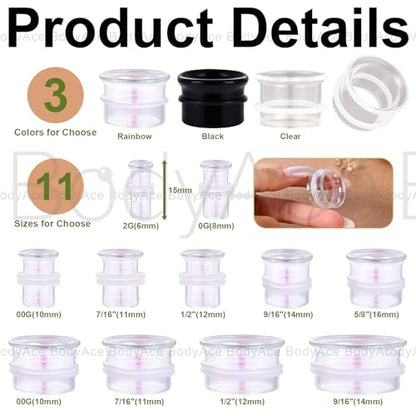 1 Pair Glass Ear Stretching Kit Single Flare Gauges for Ears Plugs 8G-1” | Earring Expander Stretcher Piercing Body Jewelry with Rubber Rings - color: Black, size: 11/16"(18mm)