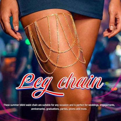 REETAN Thigh Garter Belt Rhinestone Leg Chain for Women - style: Style B-Gold