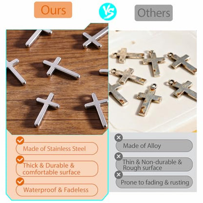 40 Pieces Small Stainless Steel Cross Charms, No Tarnish Jewelry Making Pendants, Silver & Gold Plated