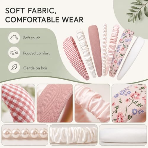 7 Pcs Cute Multi-style Headbands, Non Slip Pearl Floral Padded Wide Fashion Multi-style Headband for Women Girls