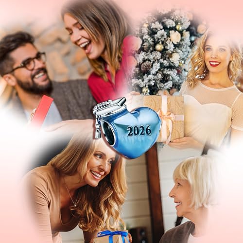 S925 Charms for Bracelets and Necklaces, Gifts for Mothers Nurses Day Graduation, for Girlfriend Family Friend, Bead Pendant, for Pandora, Silver 14K Gold Plated Enamel CZ, DIY Jewelry Making - style: 2026 Grad Blue Heart Charm