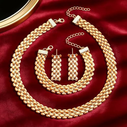 Chunky Gold Jewelry Sets for Women 14K Gold Plated Necklace Earrings Bracelet Set Cuban Link Thick Choker Necklace Punk Statement Necklaces Earrings Bracelet Set Fashion Jewelry Gift for Women - color: Gold
