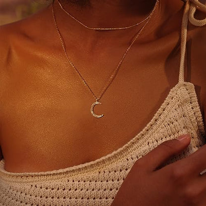 Fettero Pendant Necklace Gold Choker Layered Coin Open Karma Circle Full New Crescent Moon 14K Gold Plated Simple Dainty Necklaces for Women Jewelry Gift - style: Crescent Moon Gold