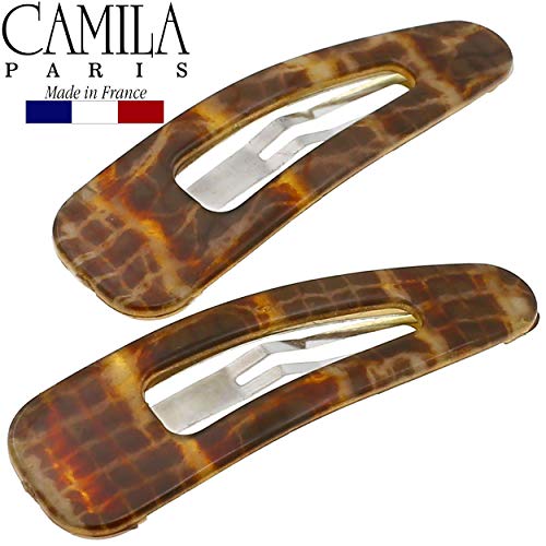 Camila Paris CP3093 French Hair Barrettes Clips, Snap Hair Slides Clic Clac for Women, Styling Girls Side Slide-in Metal Snap Pin Hair Accessories for Women. Strong Hold, No Slip Grip, Made in France - color: Brown 2"