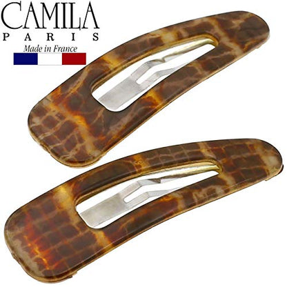 Camila Paris CP3093 French Hair Barrettes Clips, Snap Hair Slides Clic Clac for Women, Styling Girls Side Slide-in Metal Snap Pin Hair Accessories for Women. Strong Hold, No Slip Grip, Made in France - color: Brown 2"