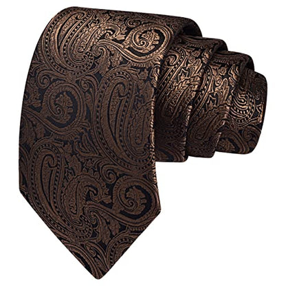 GUSLESON 3.15"（8cm） Mens Tie and Lapel Pin Paisley Necktie Hankerchief Cufflinks Set for Men - color: Brown