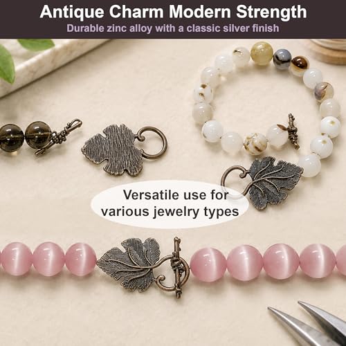 Heather's CF Toggle Jewelry Clasps – Durable Quality, Antique Grape Leaves Copper Finish Toggle Clasps & Closures for Necklace, Bracelet & Charms – Ideal for DIY, & Jewelry Making – Large (Set of 16) - color: Large copper toggle clasp