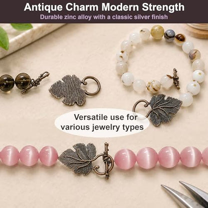 Heather's CF Toggle Jewelry Clasps – Durable Quality, Antique Grape Leaves Copper Finish Toggle Clasps & Closures for Necklace, Bracelet & Charms – Ideal for DIY, & Jewelry Making – Large (Set of 16) - color: Large copper toggle clasp
