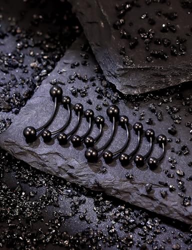 20G 16G 14G 12G Eyebrow Ring Piercing Jewelry Surgical Steel Vertical Labret Lip Ring Rook Daith Earrings Navel Small Tiny Belly Button Ring Piercing Jewelry for Women Men Silver Black Gold - color: Black, size: 20G